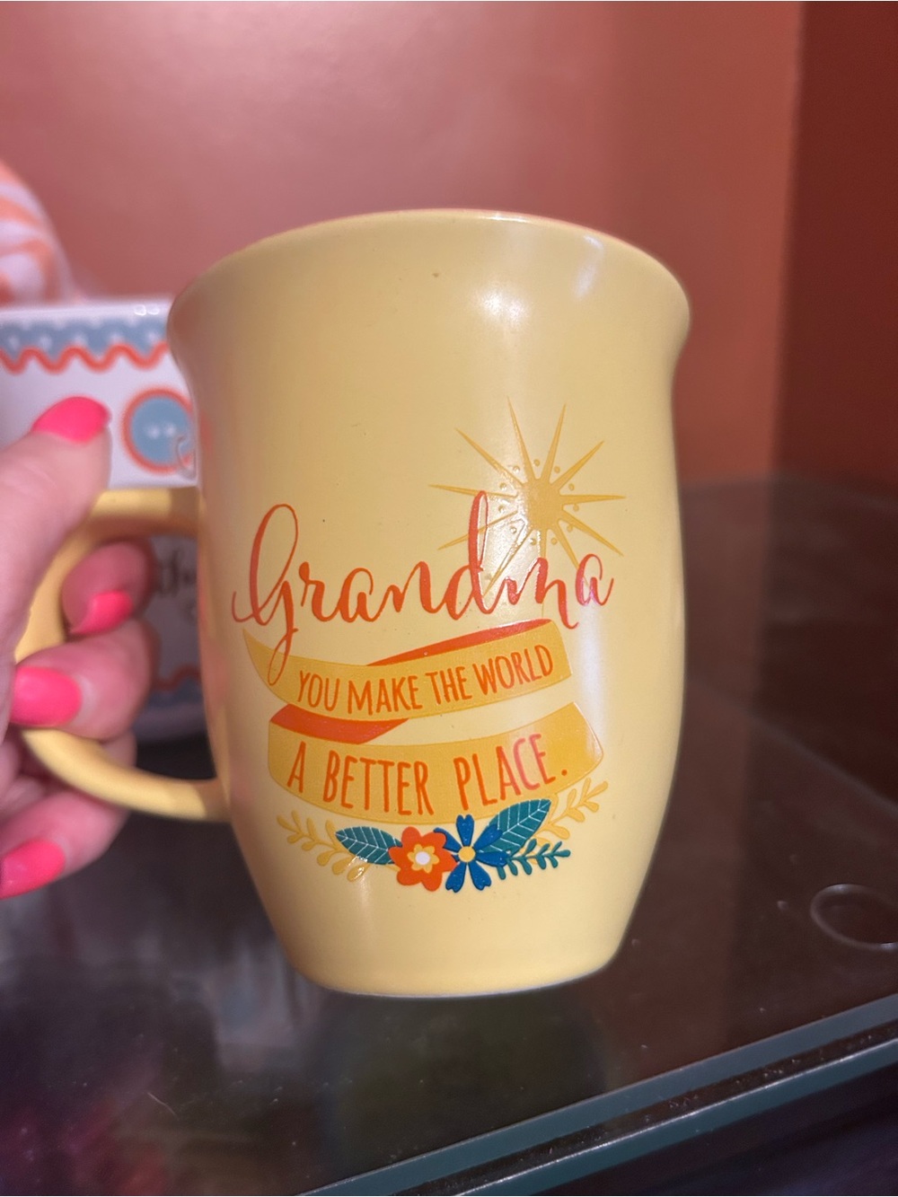 Grandma Yellow Ceramic Mug — "You Make the World a Better Place"